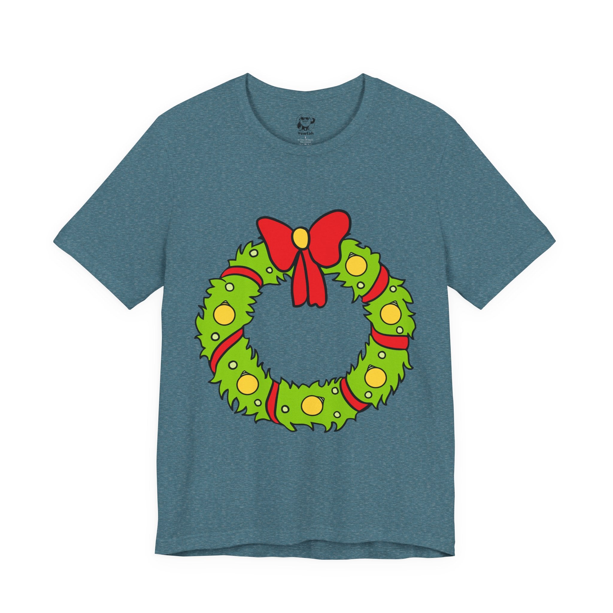 Christmas Who Wreath Tee — Festive Holiday T-Shirt with Red Bow