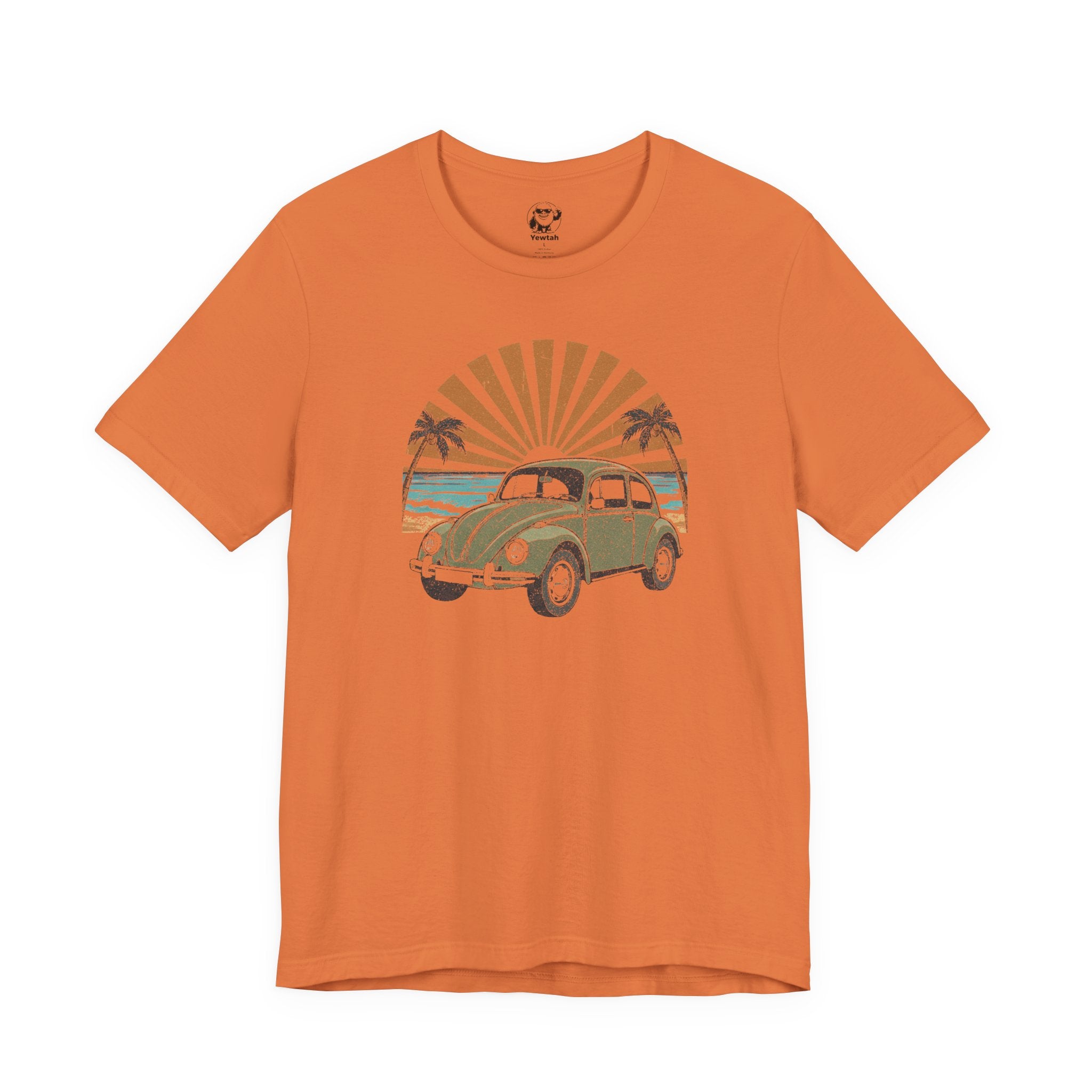 Vintage VW Beetle Beach Tee — Retro Sunset Surf Graphic T-Shirt
