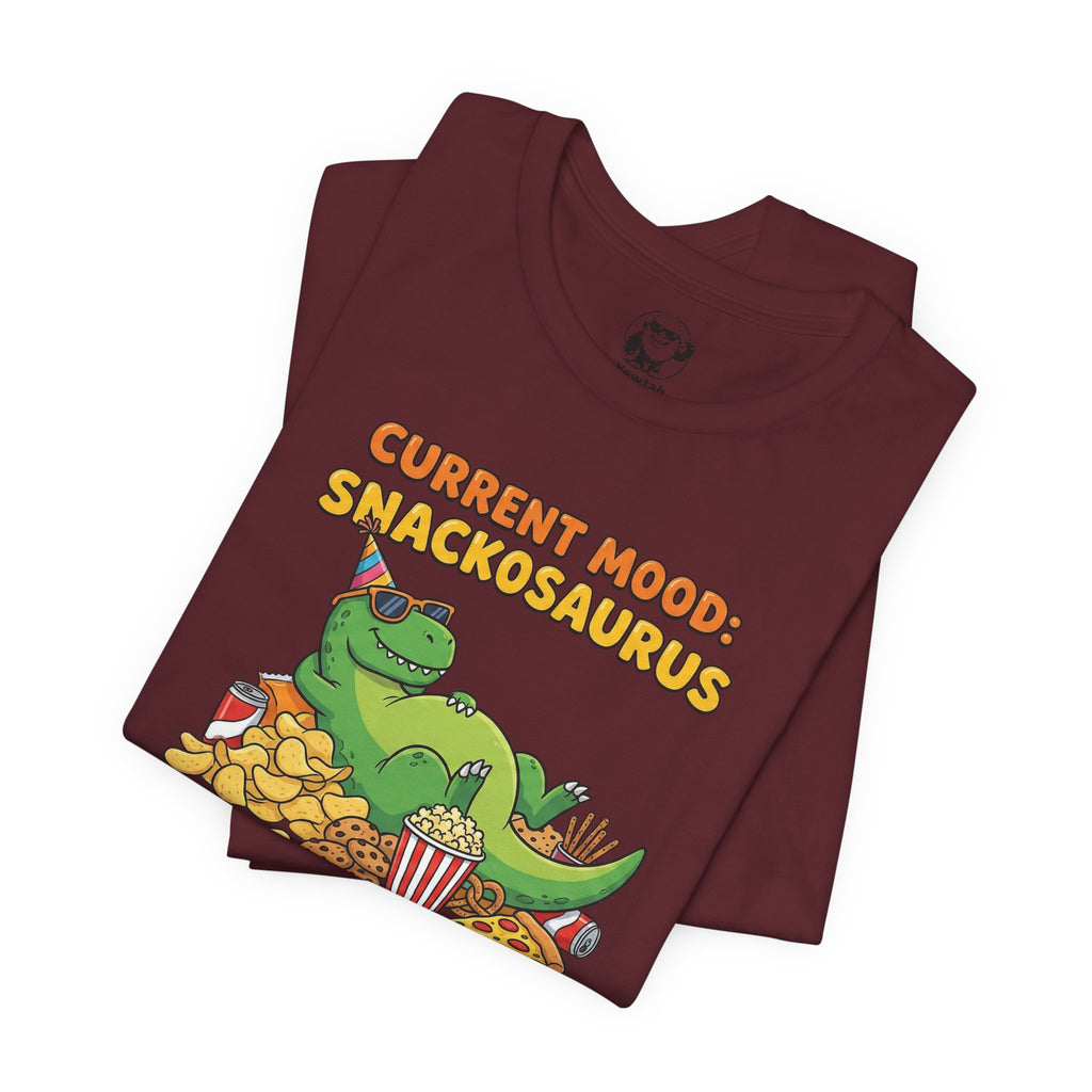 Snackosaurus Tee — "Current Mood: Snackosaurus" Funny Dino Graphic T-Shirt