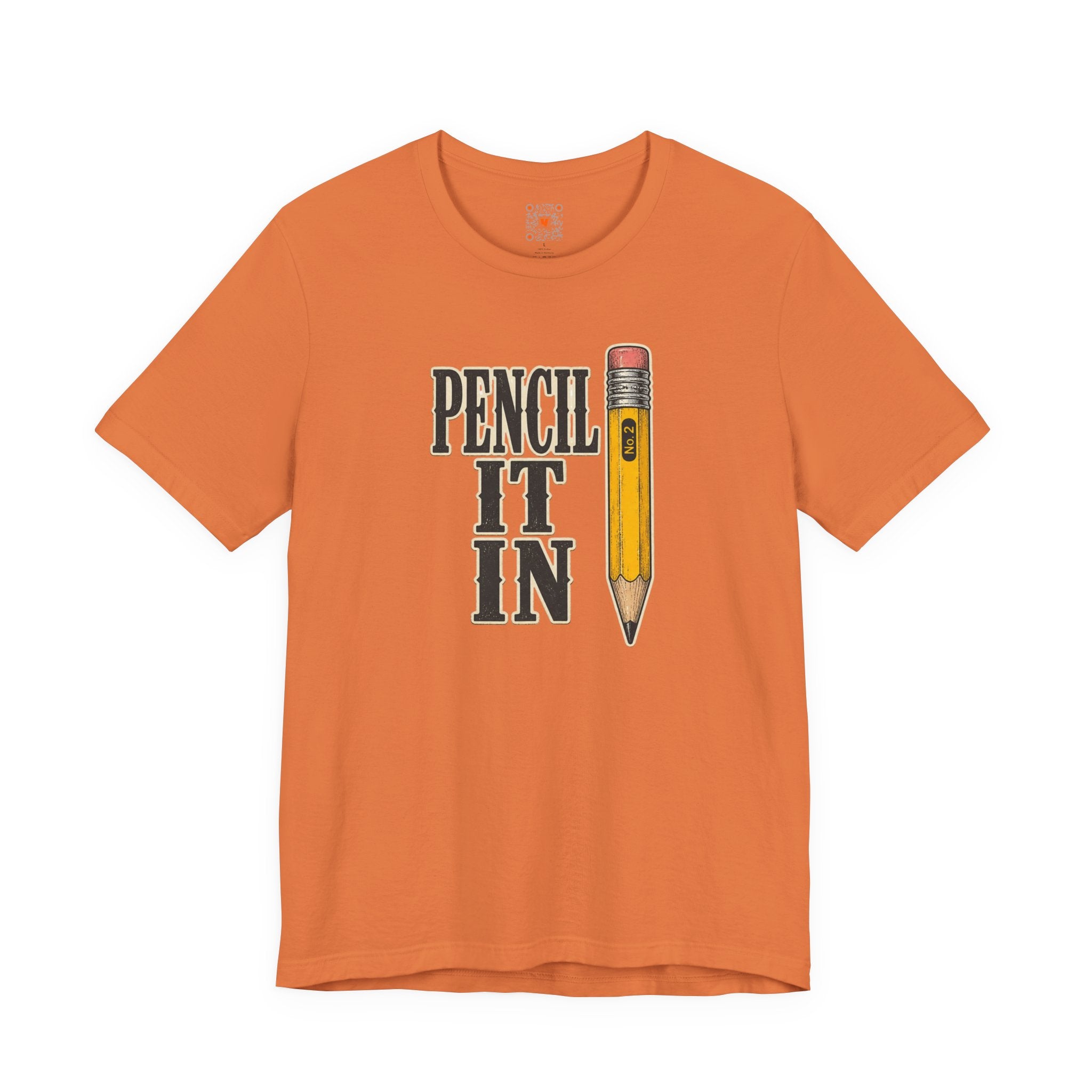 Pencil It In Tee in burnt orange with a vintage pencil illustration