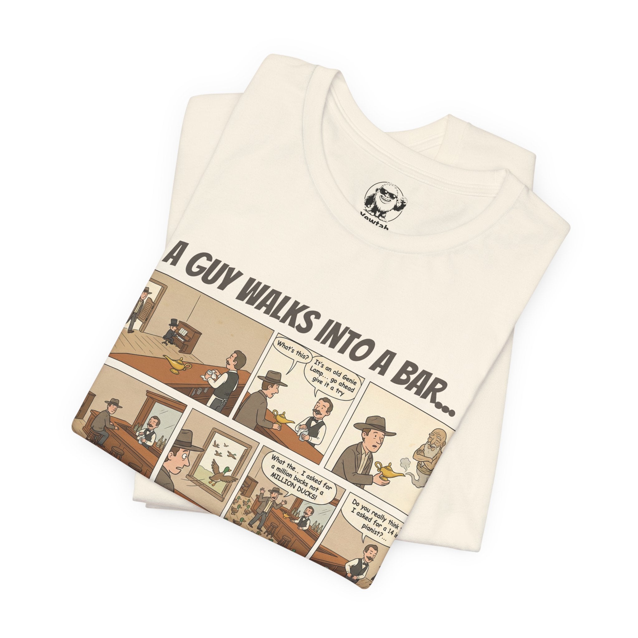 Comic Strip T‑Shirt — “A Guy Walks Into a Bar” Vintage Bar Joke Tee