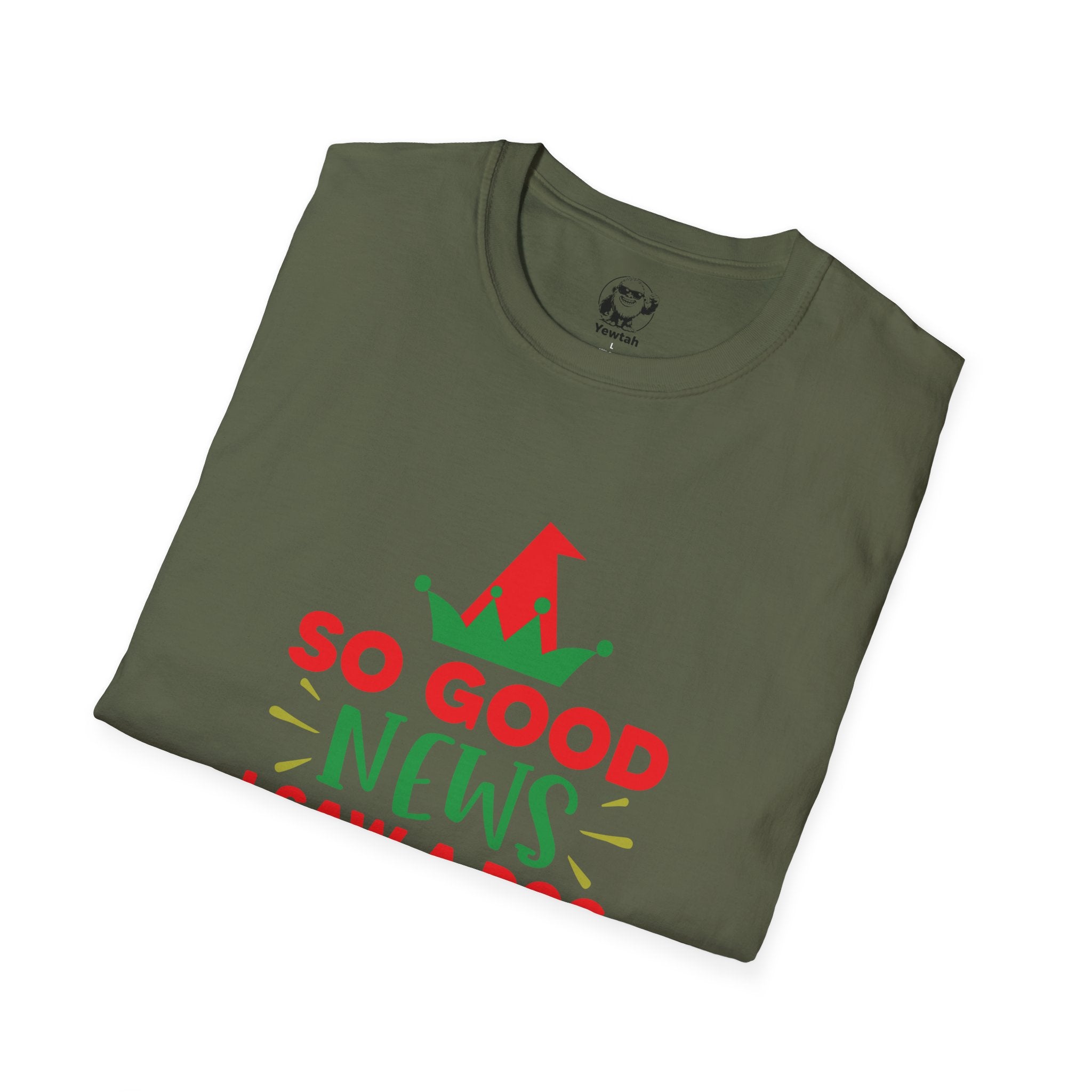 Funny Christmas Dog T-Shirt — "So Good News I Saw a Dog Today" Holiday Elf Tee