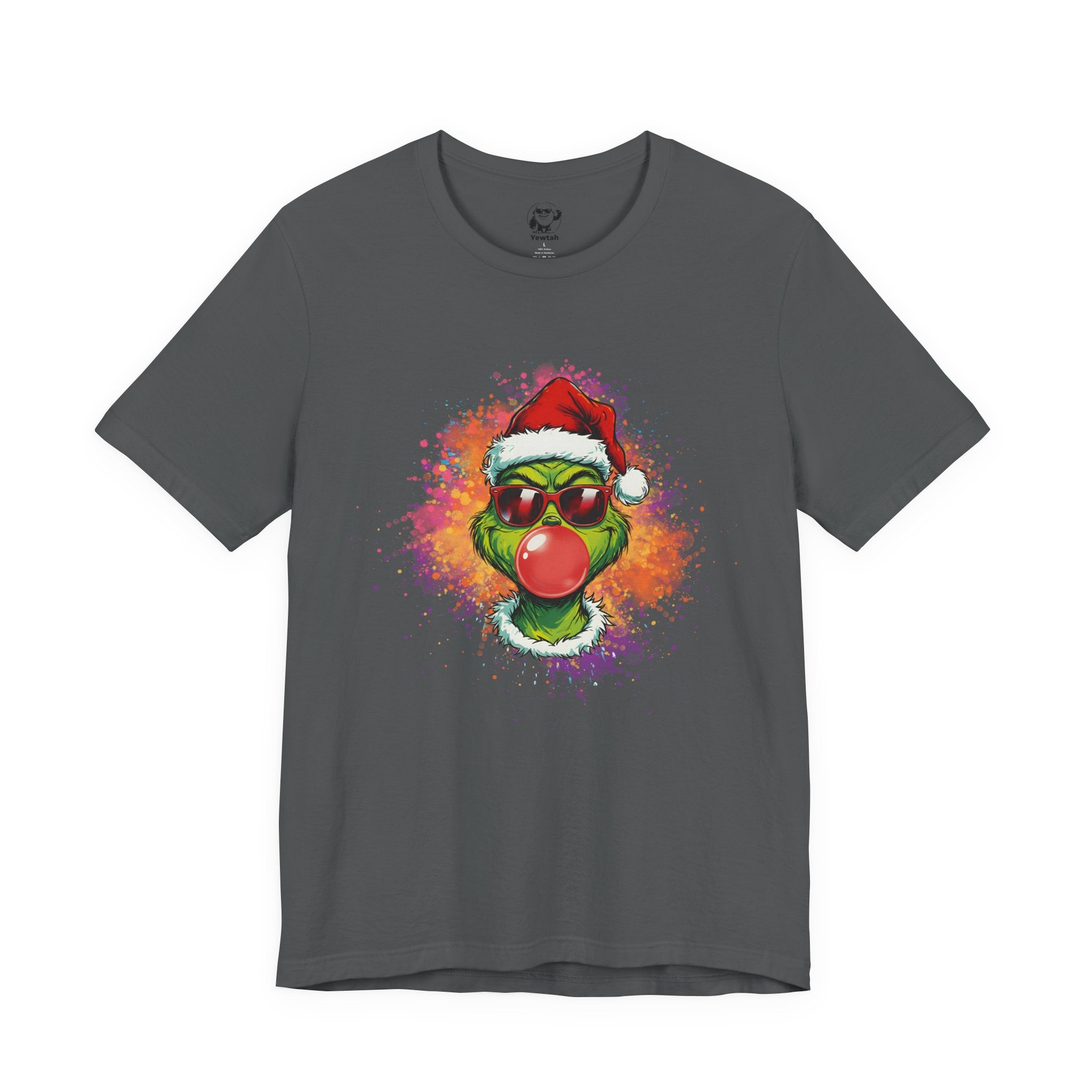 Grinch Christmas T‑Shirt — Holiday Grinch in Santa Hat with Red Nose