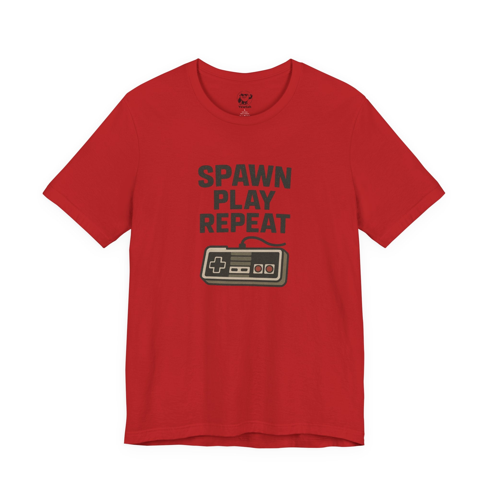 Spawn Play Repeat Retro Gaming T-Shirt — NES Controller Gamer Tee