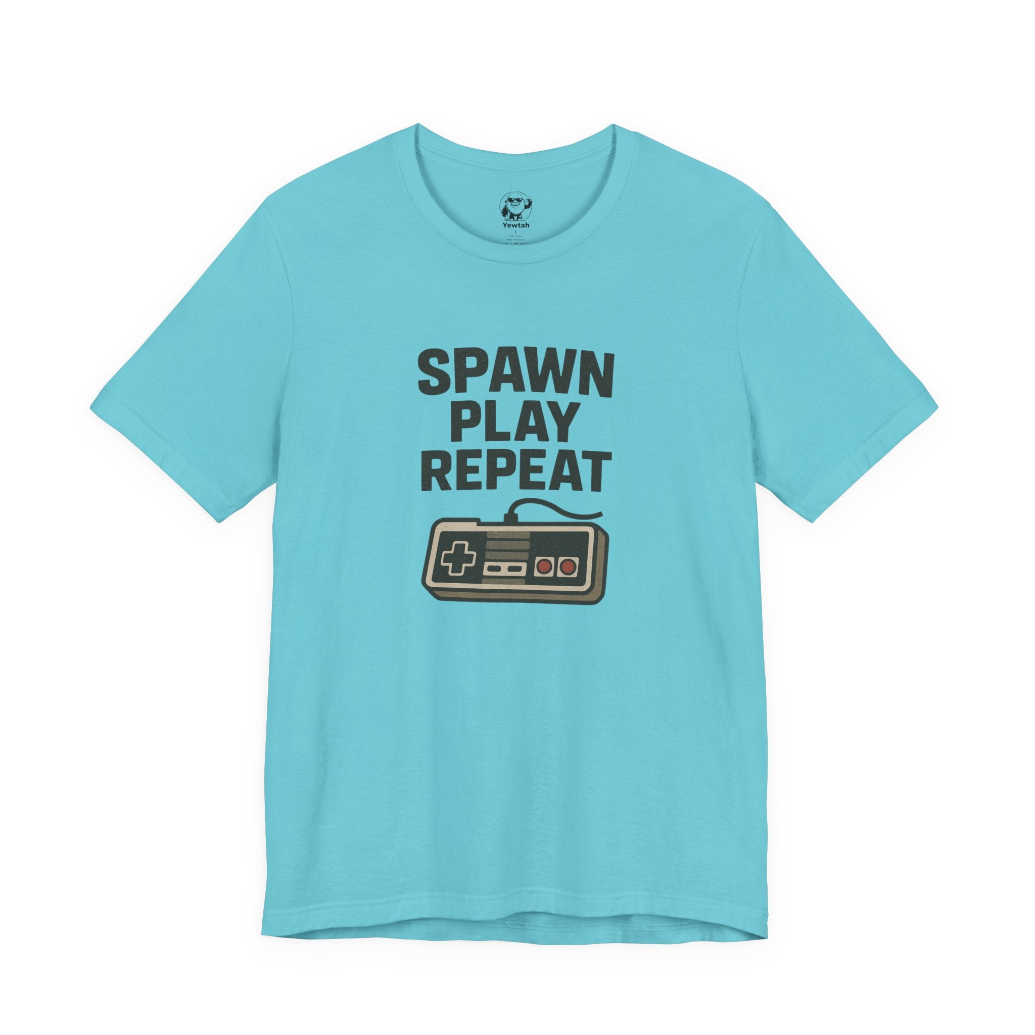 Spawn Play Repeat Retro Gaming T-Shirt — NES Controller Gamer Tee