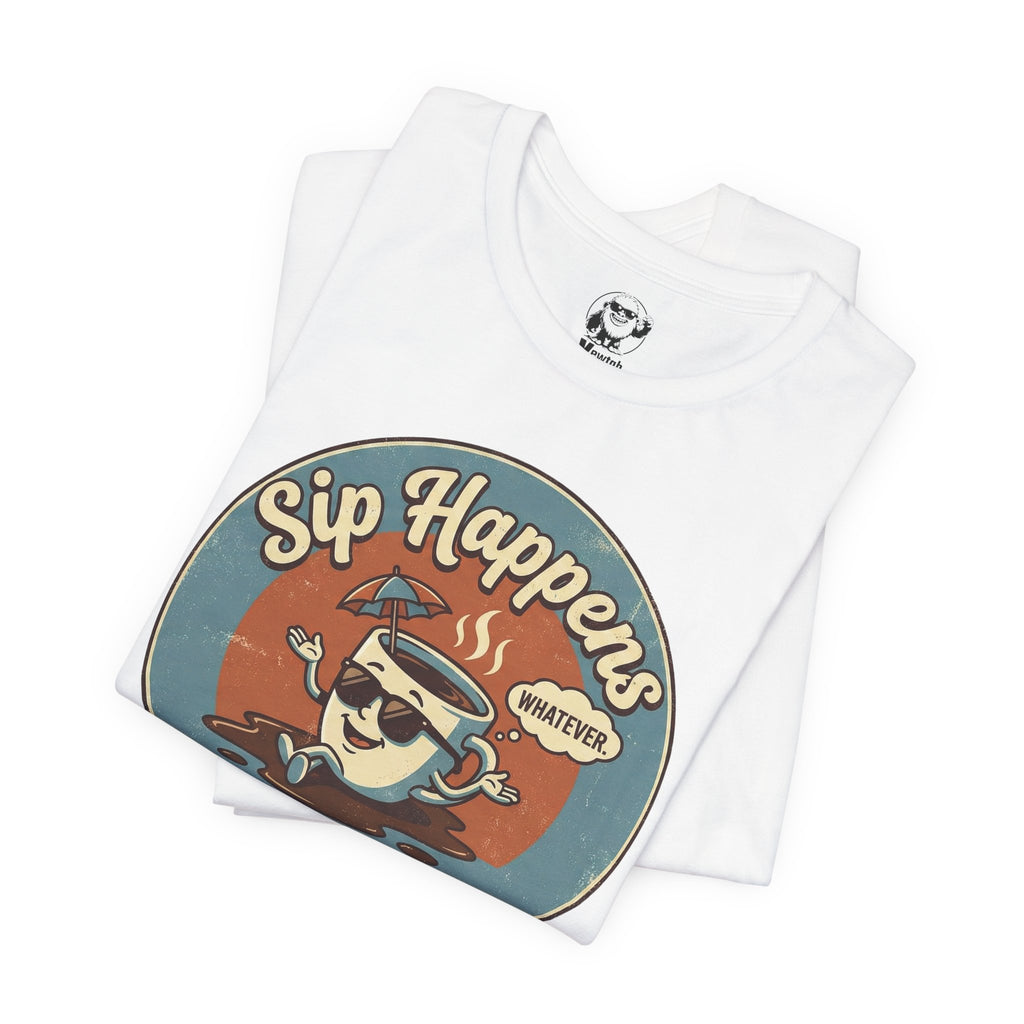 Sip Happens Coffee Tee — Retro Kawaii Mug Graphic T-Shirt