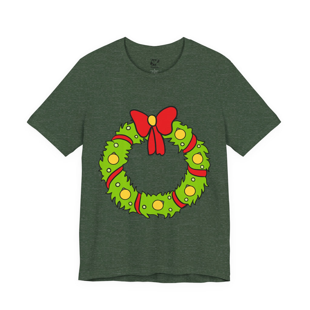 Christmas Who Wreath Tee — Festive Holiday T-Shirt with Red Bow