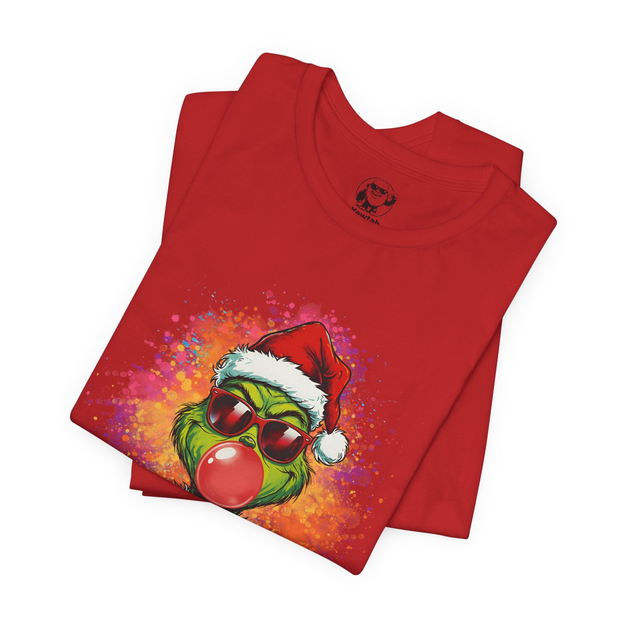 Grinch Christmas T‑Shirt — Holiday Grinch in Santa Hat with Red Nose