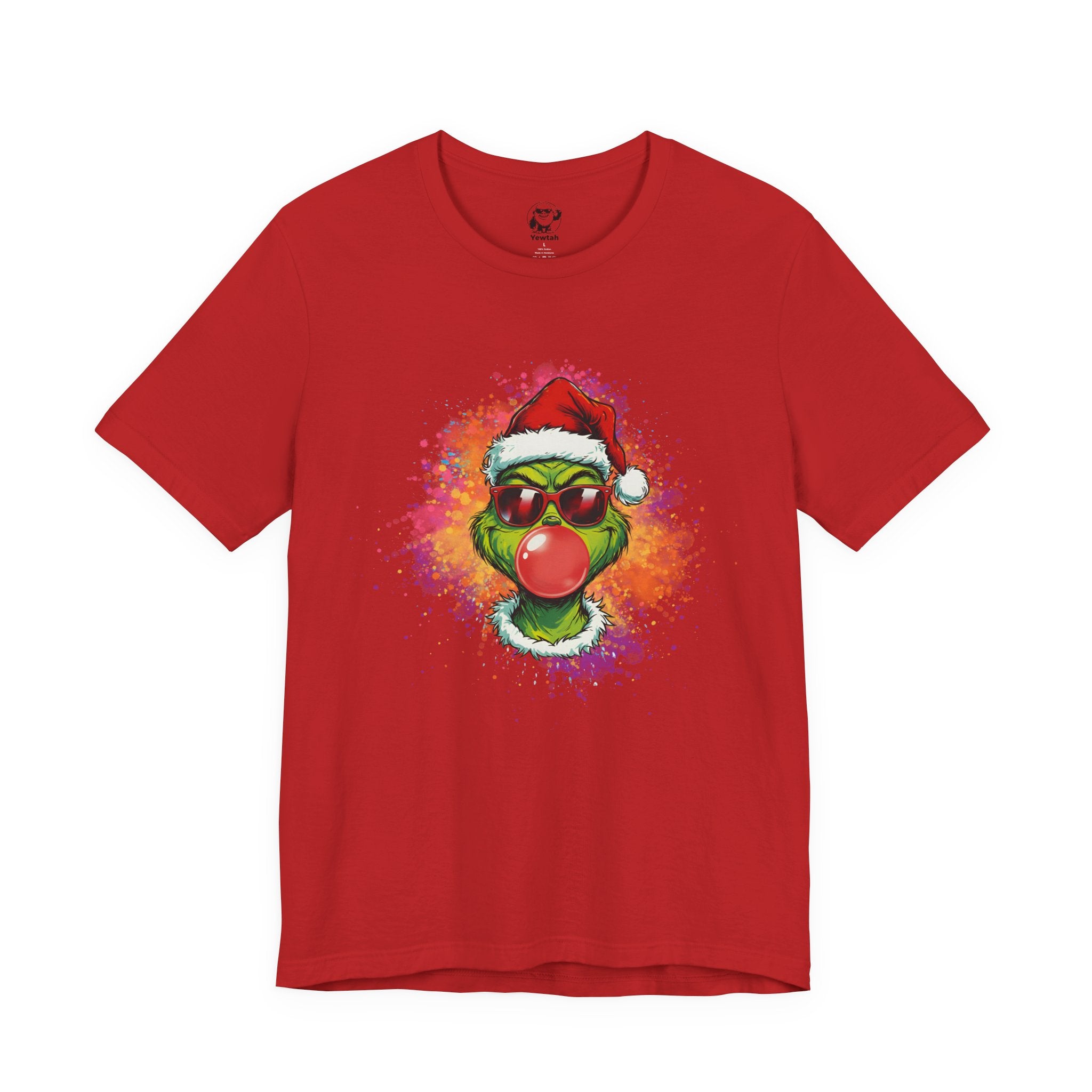 Grinch Christmas T‑Shirt — Holiday Grinch in Santa Hat with Red Nose