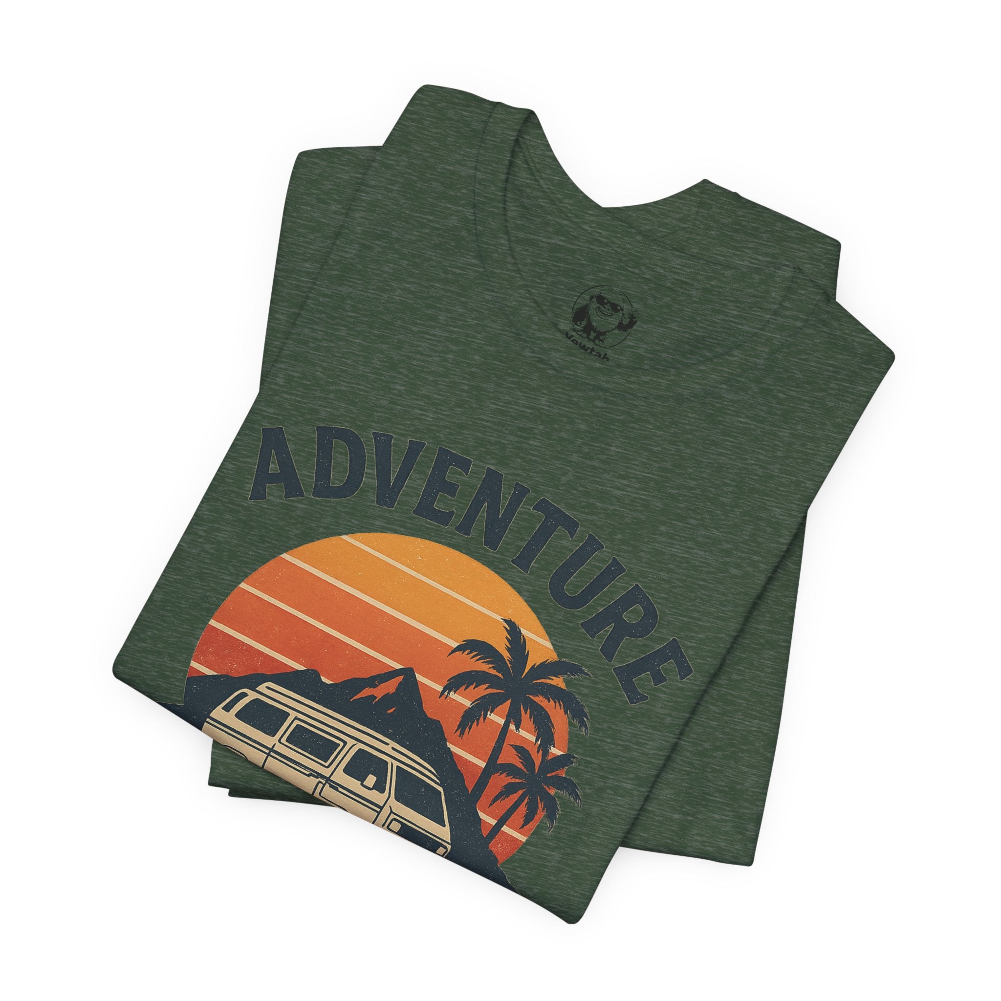 Adventure Awaits Tee — Vintage Sunset Campervan T‑Shirt