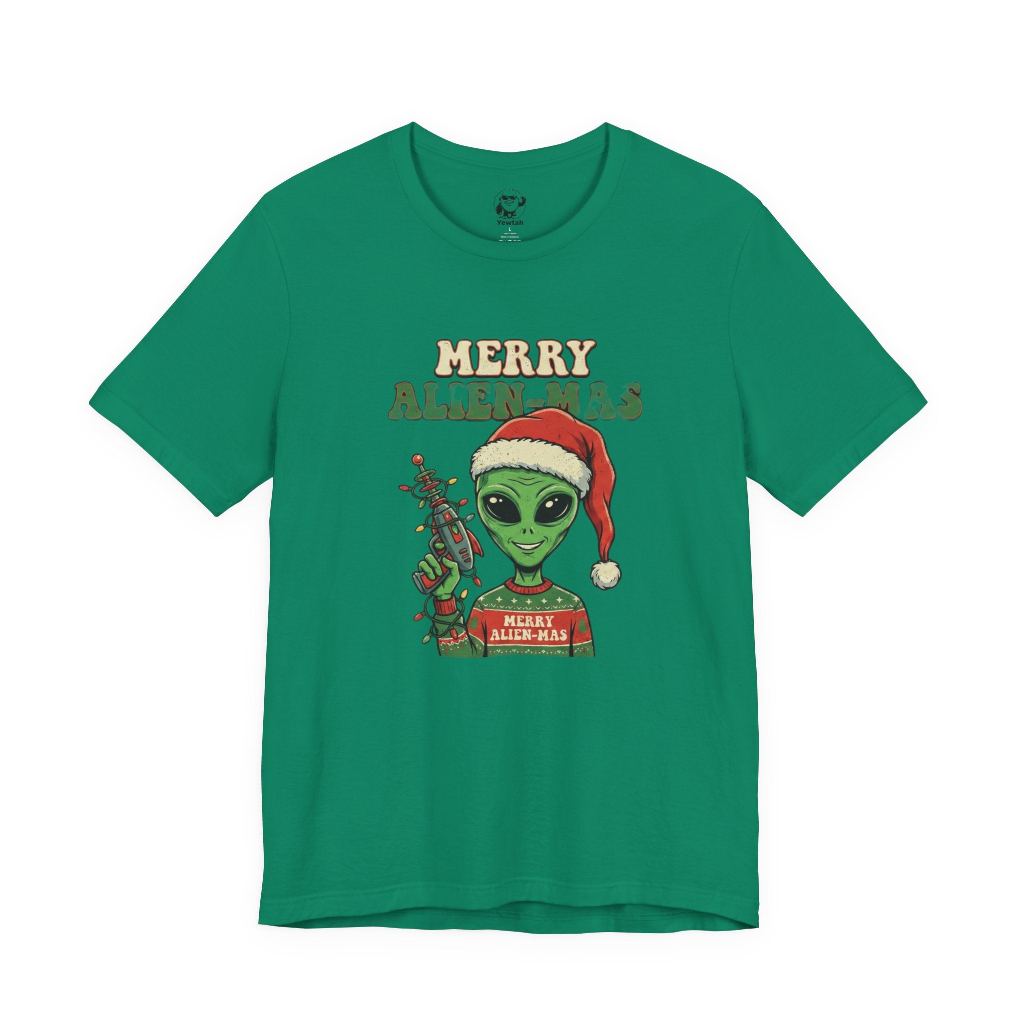 Merry Alienmas Christmas Tee — Alien in Santa Hat Holiday T-Shirt
