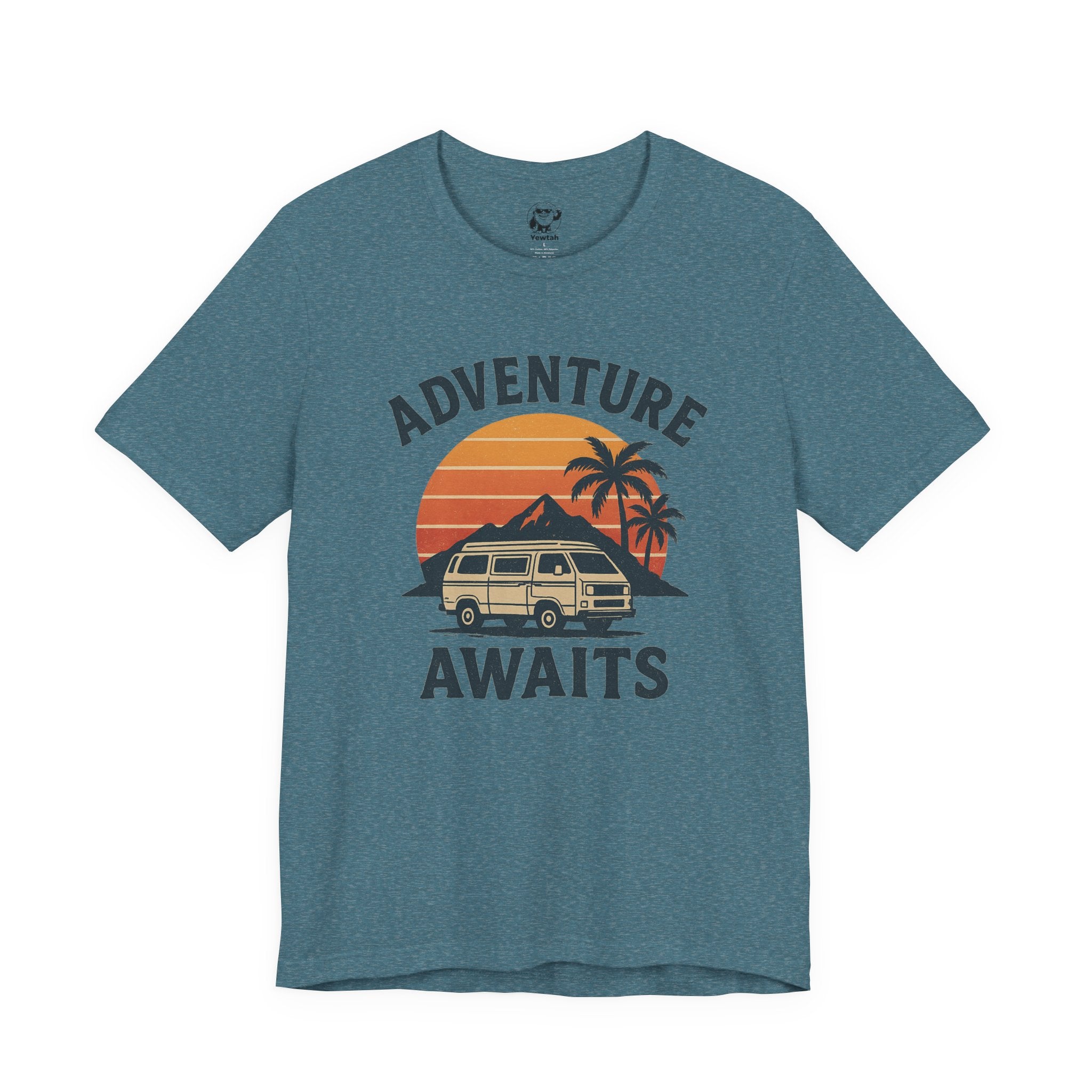 Adventure Awaits Tee — Vintage Sunset Campervan T‑Shirt