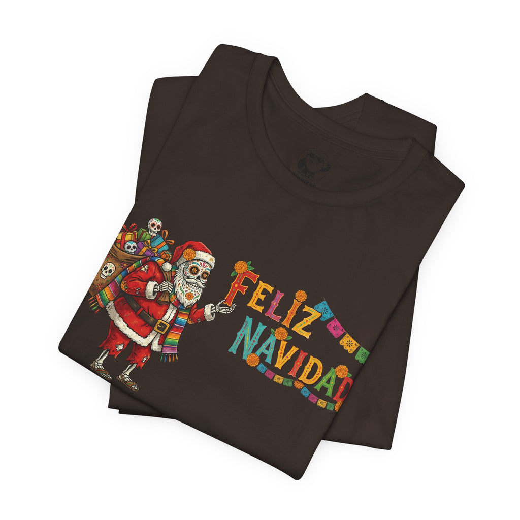 Feliz Navidad Skeleton Santa T‑Shirt — Holiday Day of the Dead Christmas Tee