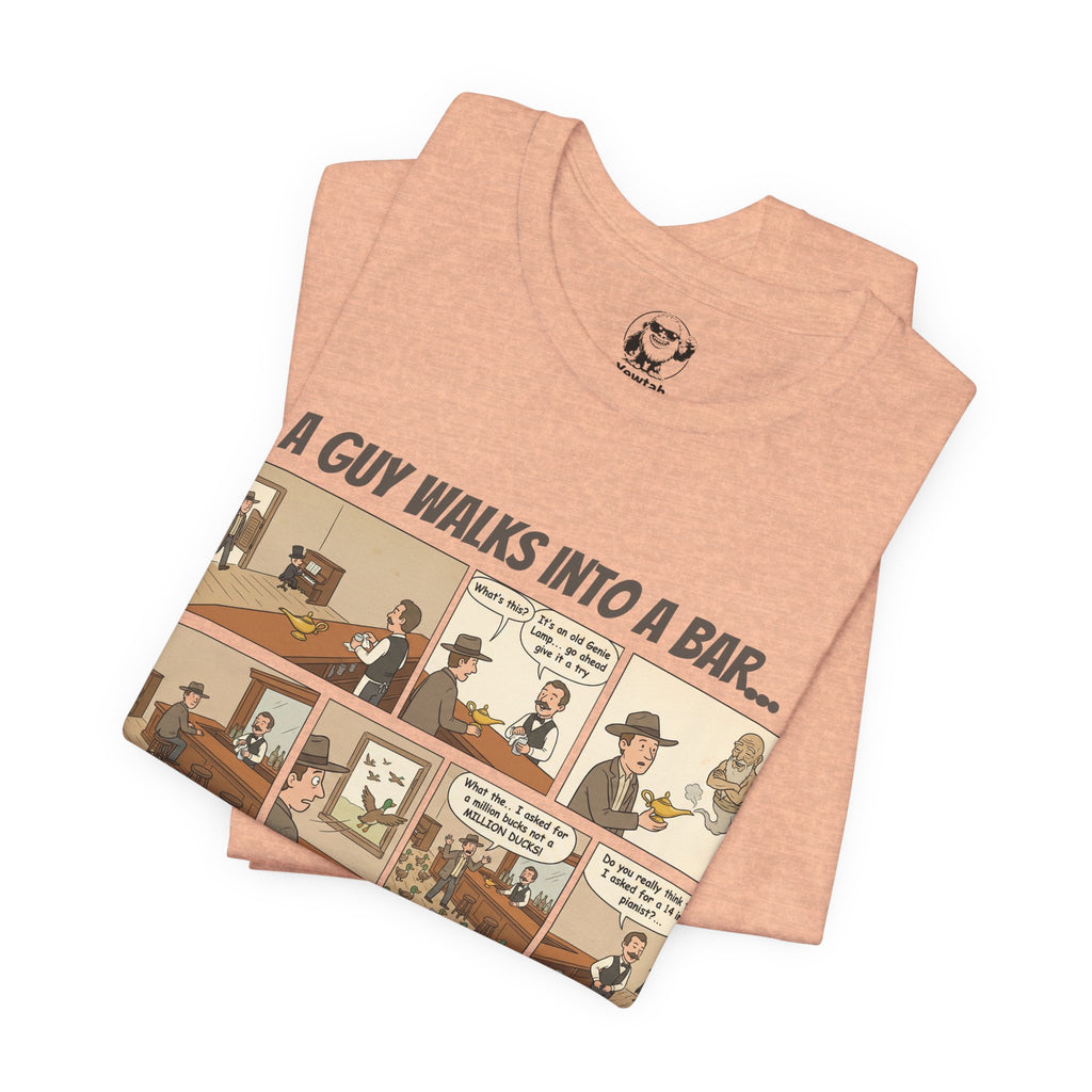 Comic Strip T‑Shirt — “A Guy Walks Into a Bar” Vintage Bar Joke Tee