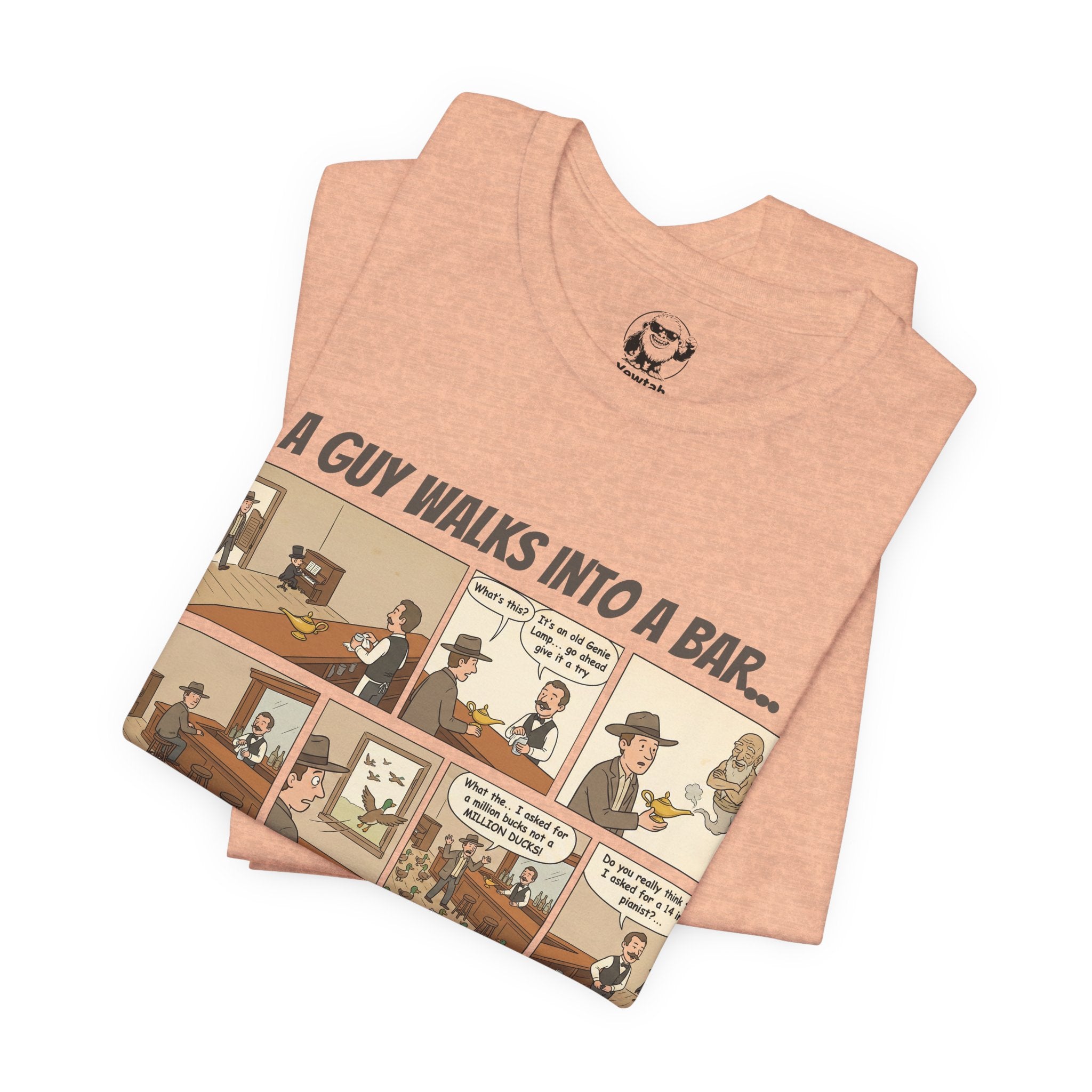 Comic Strip T‑Shirt — “A Guy Walks Into a Bar” Vintage Bar Joke Tee