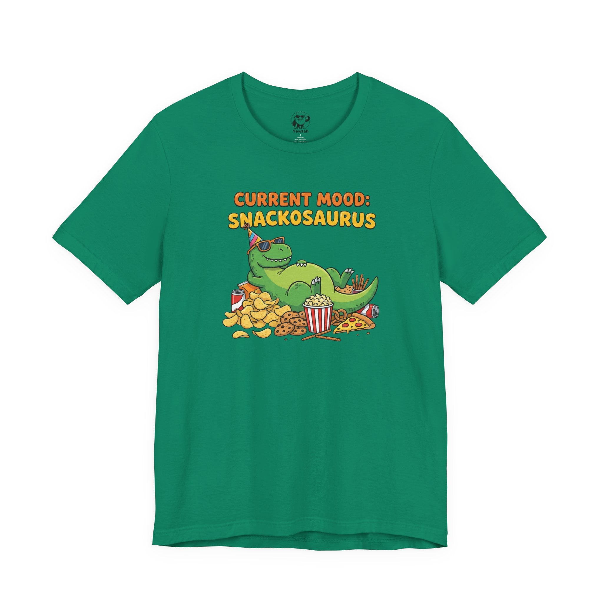 Snackosaurus Tee — "Current Mood: Snackosaurus" Funny Dino Graphic T-Shirt