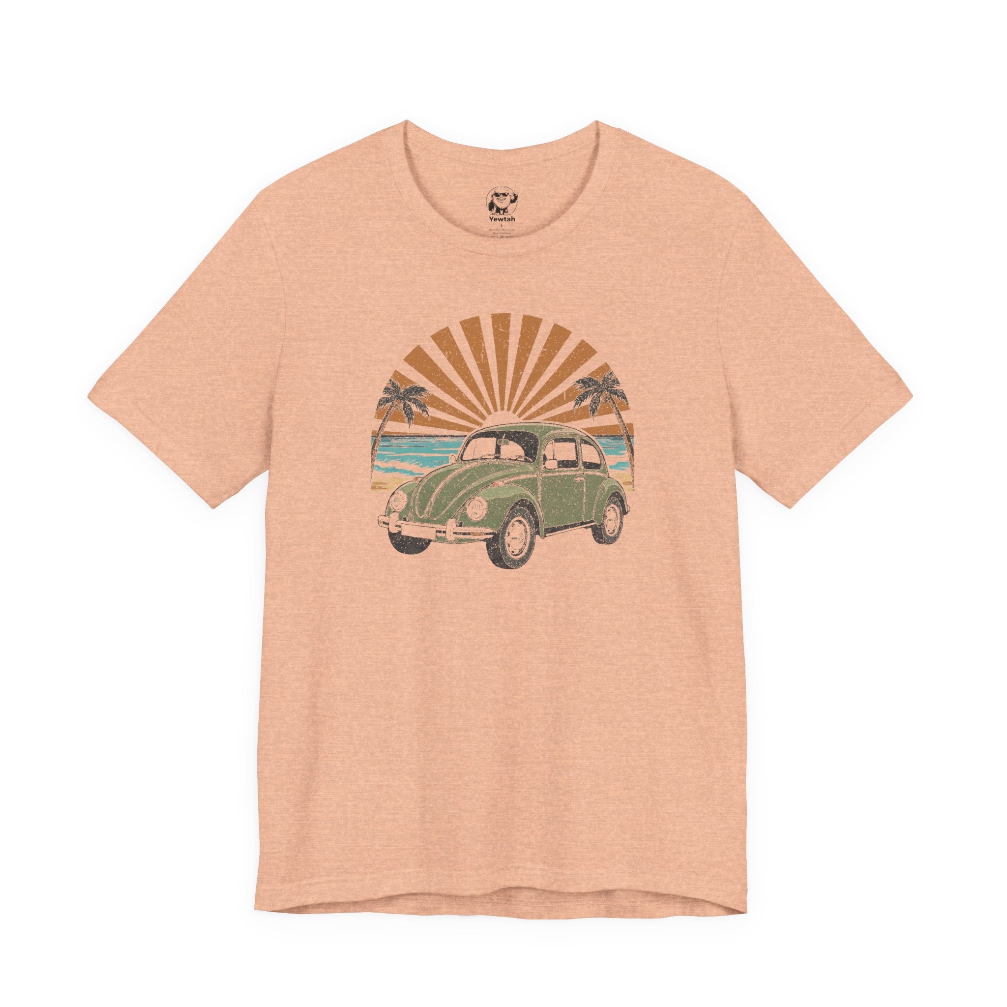 Vintage VW Beetle Beach Tee — Retro Sunset Surf Graphic T-Shirt