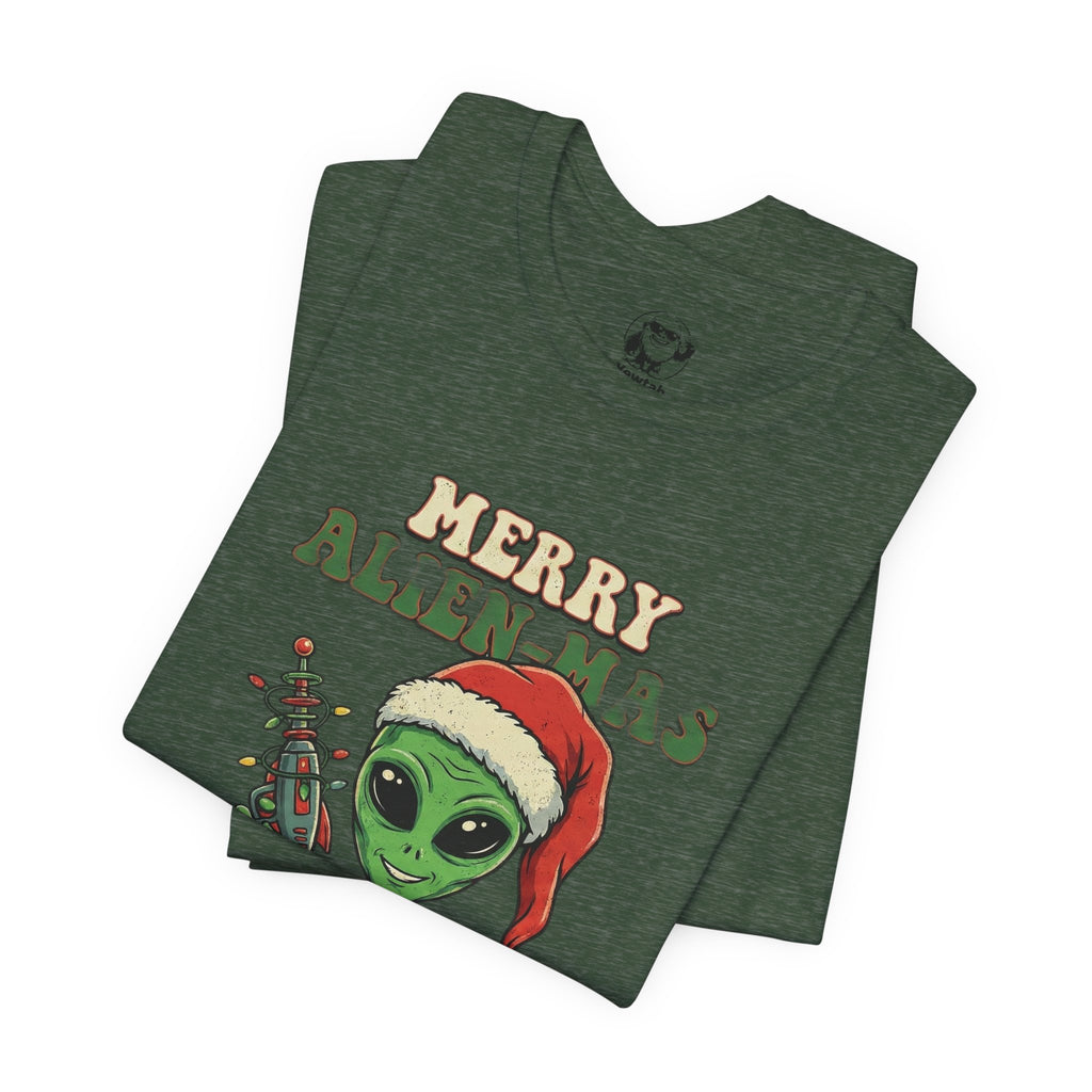 Merry Alienmas Christmas Tee — Alien in Santa Hat Holiday T-Shirt