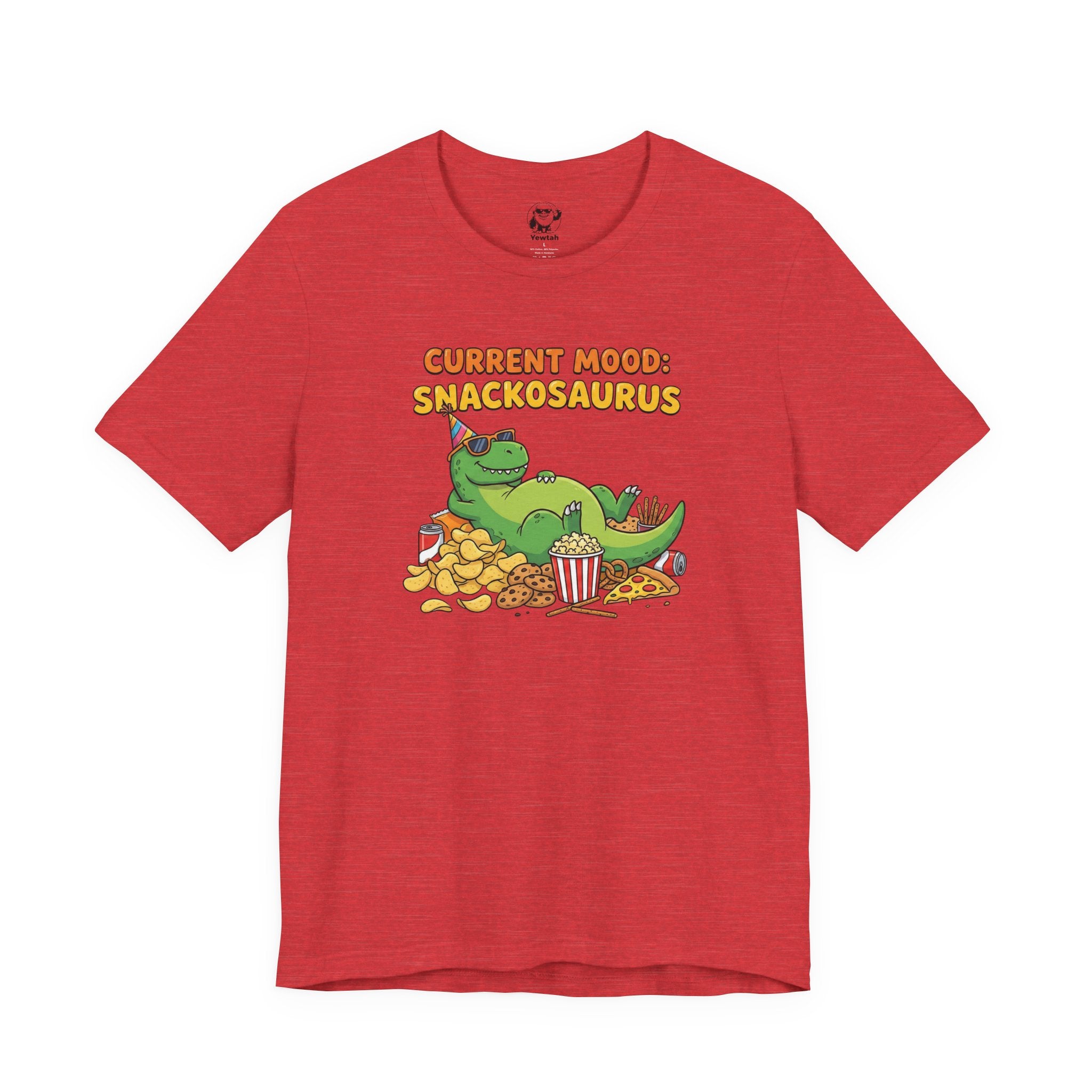 Snackosaurus Tee — "Current Mood: Snackosaurus" Funny Dino Graphic T-Shirt