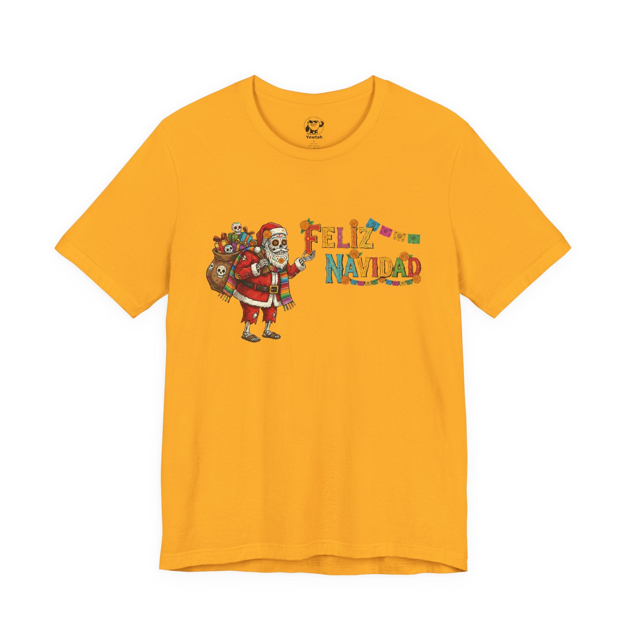 Feliz Navidad Skeleton Santa T‑Shirt — Holiday Day of the Dead Christmas Tee