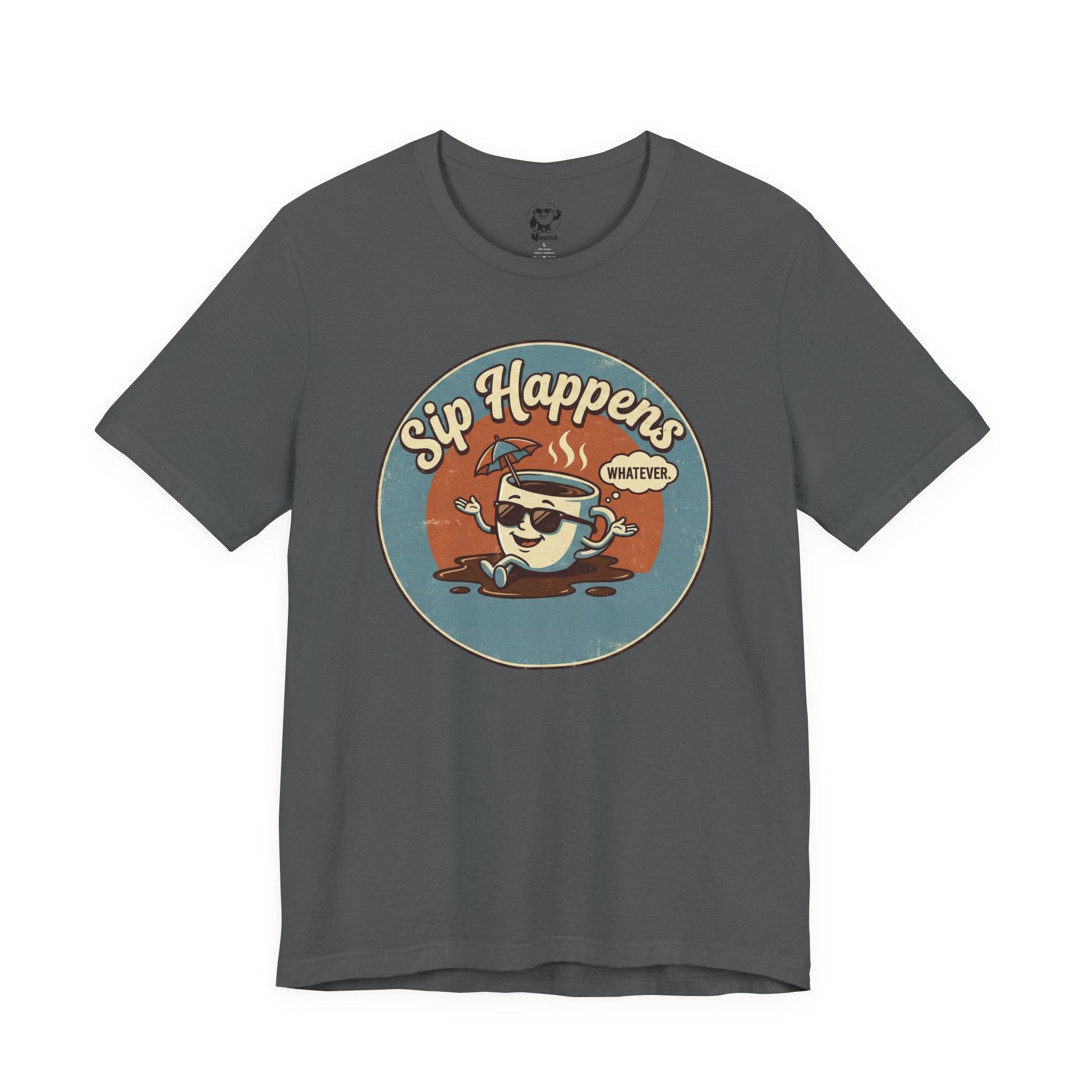 Sip Happens Coffee Tee — Retro Kawaii Mug Graphic T-Shirt
