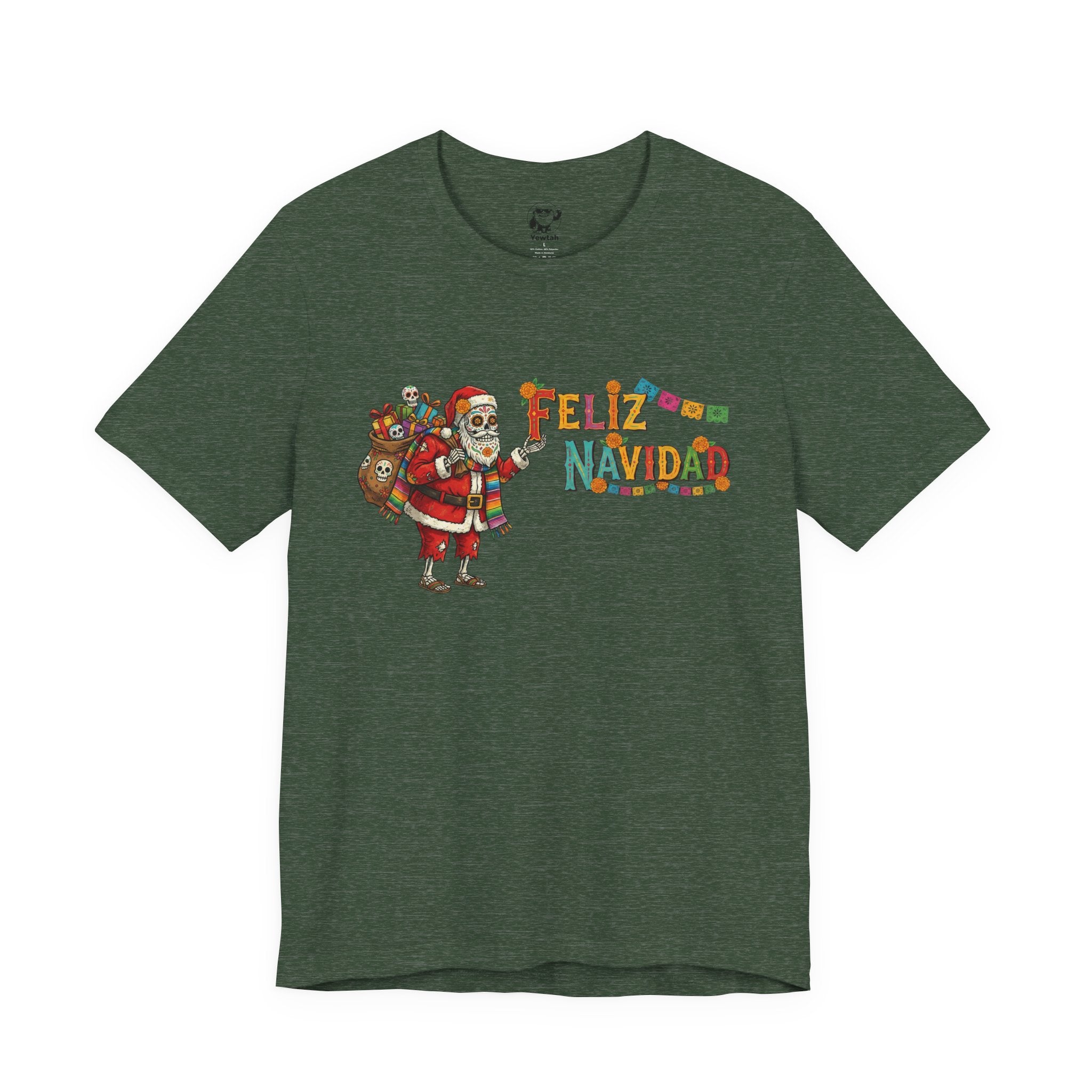 Feliz Navidad Skeleton Santa T‑Shirt — Holiday Day of the Dead Christmas Tee