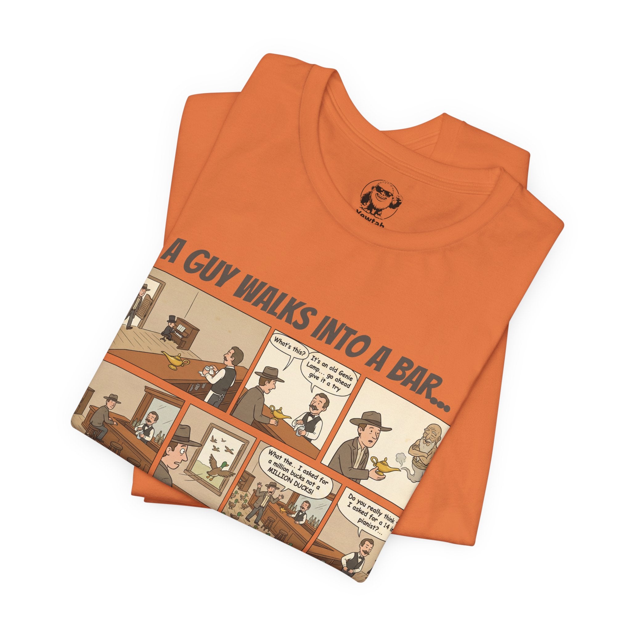 Comic Strip T‑Shirt — “A Guy Walks Into a Bar” Vintage Bar Joke Tee