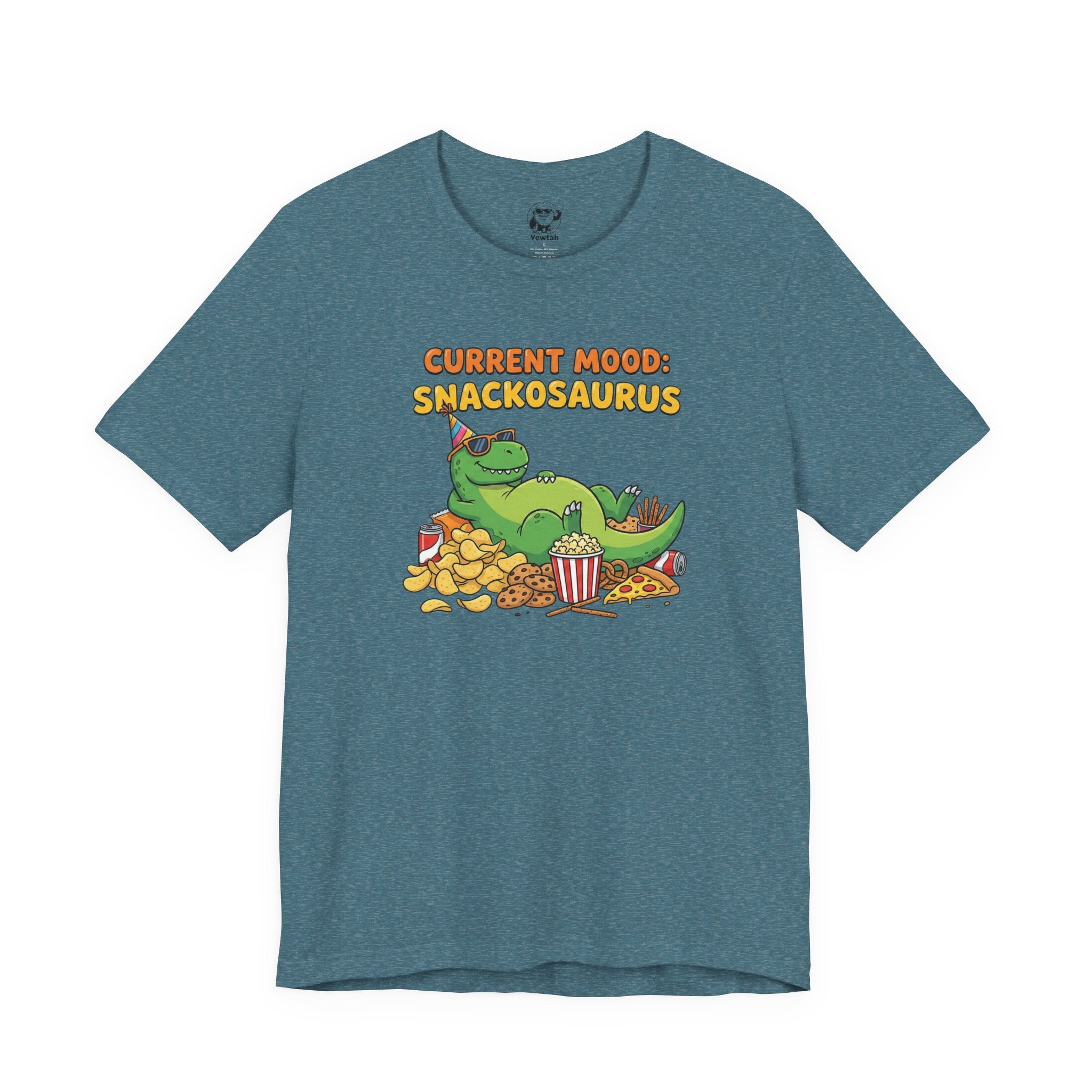 Snackosaurus Tee — "Current Mood: Snackosaurus" Funny Dino Graphic T-Shirt