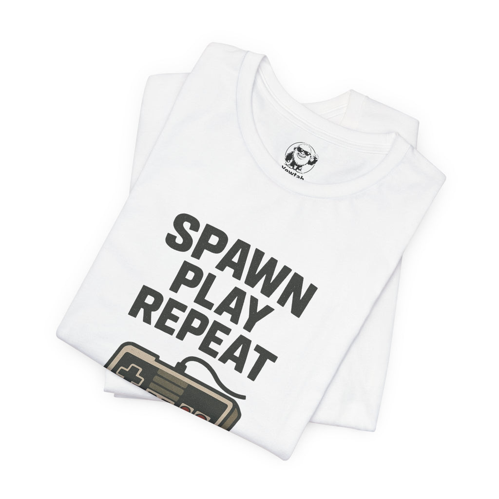 Spawn Play Repeat Retro Gaming T-Shirt — NES Controller Gamer Tee