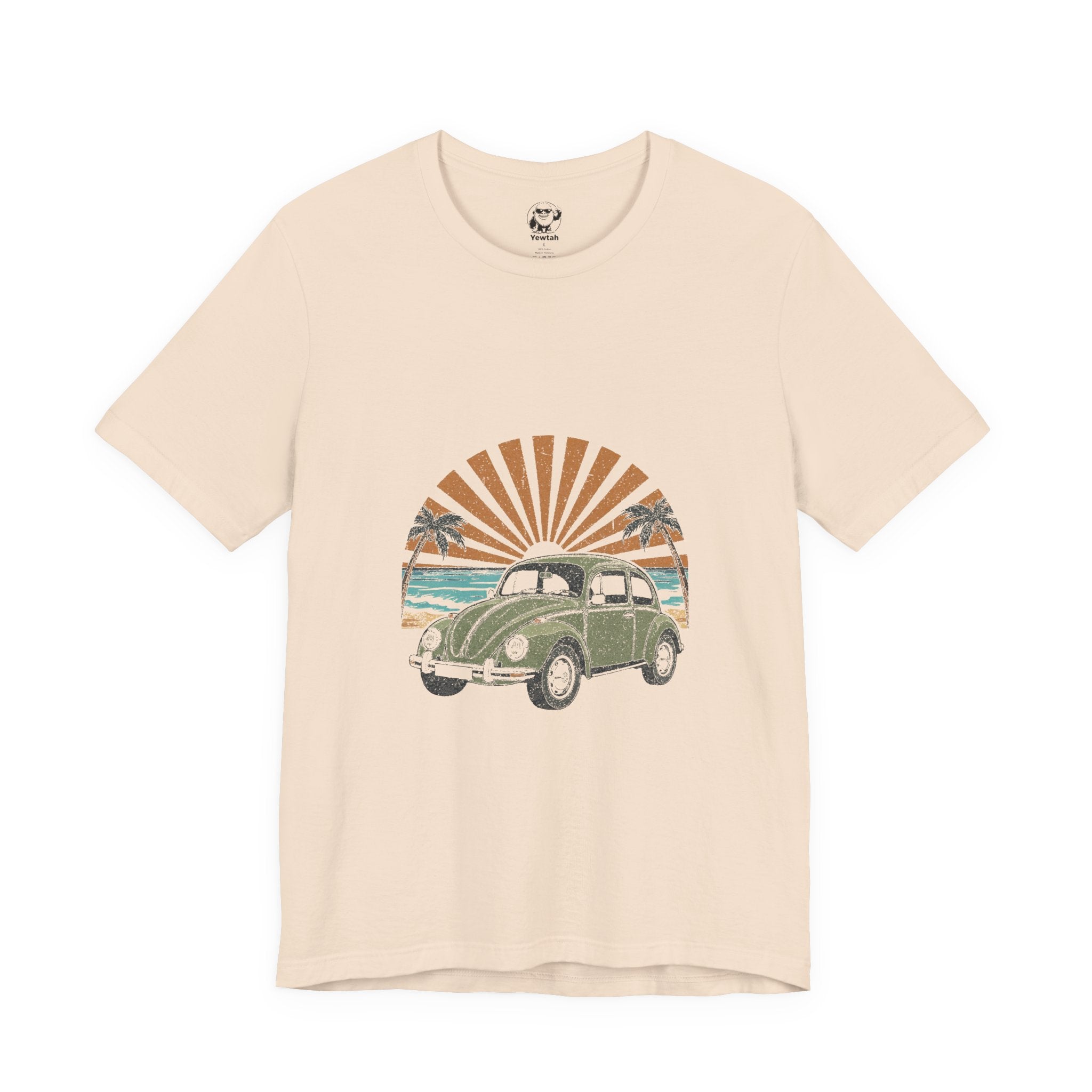 Vintage VW Beetle Beach Tee — Retro Sunset Surf Graphic T-Shirt