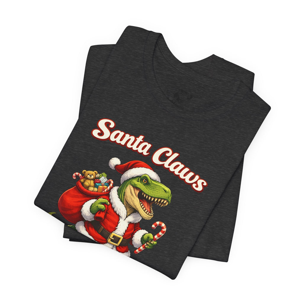 Santa Claws T‑Shirt — Funny T‑Rex Santa Christmas Tee