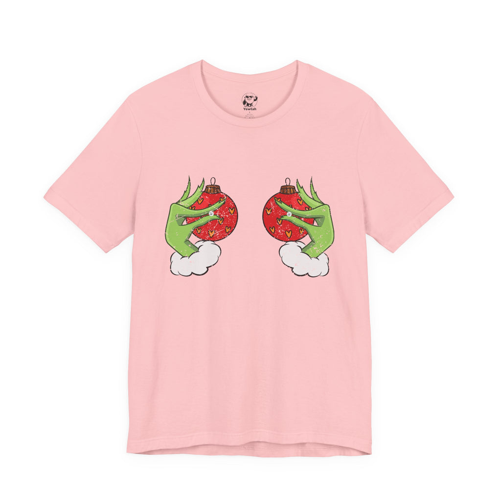 Grinch Hands Holding Perfectly Placed Christmas Ornaments Tee