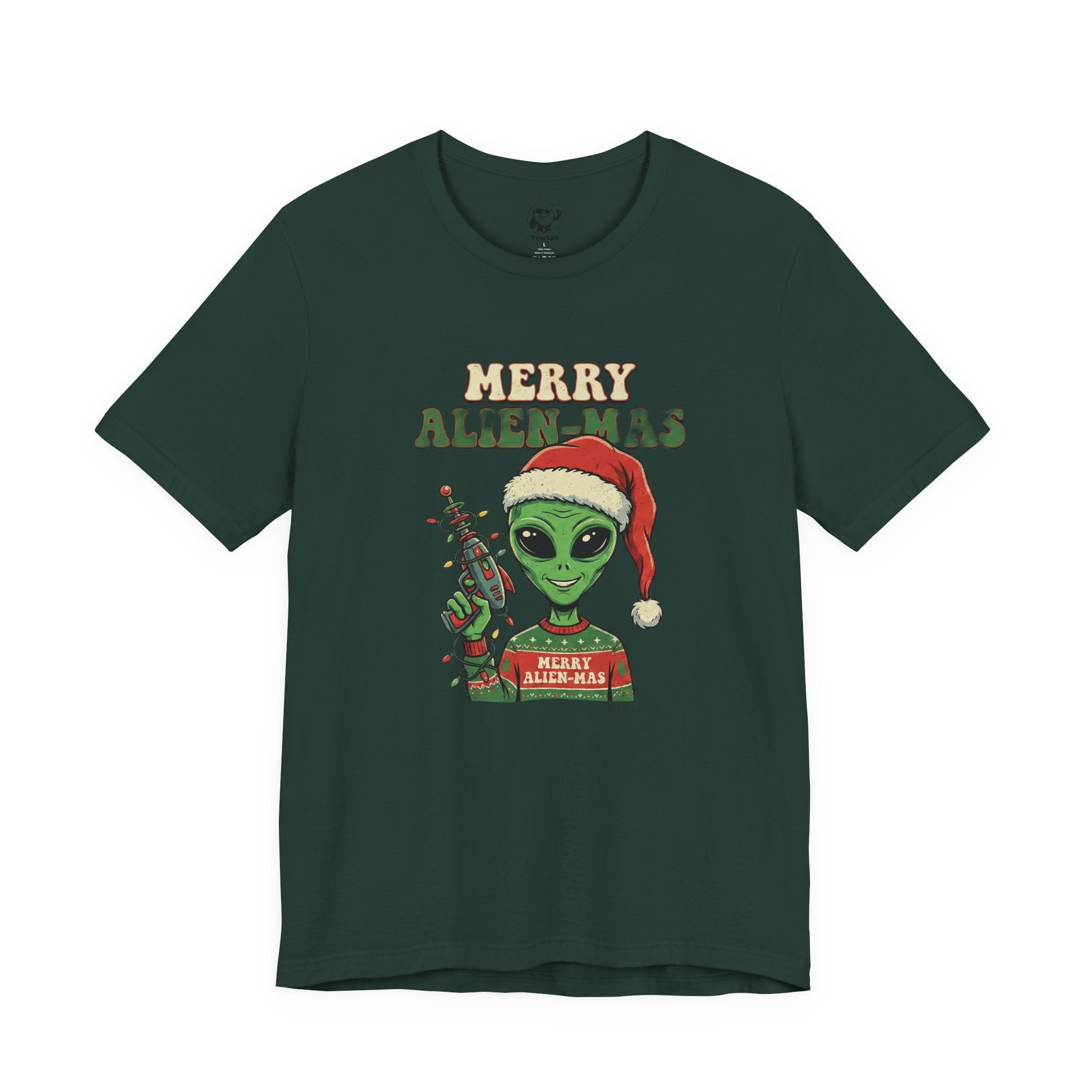 Merry Alienmas Christmas Tee — Alien in Santa Hat Holiday T-Shirt