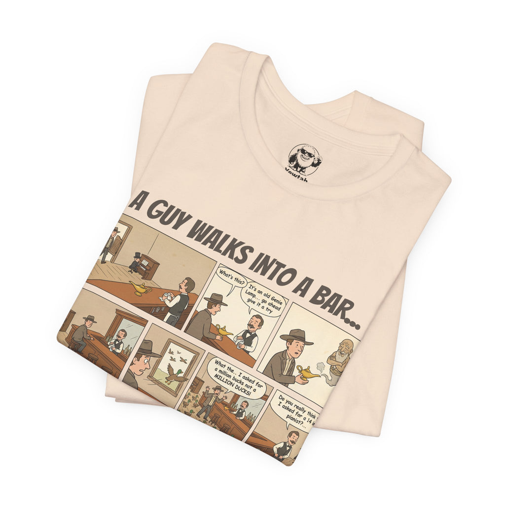 Comic Strip T‑Shirt — “A Guy Walks Into a Bar” Vintage Bar Joke Tee
