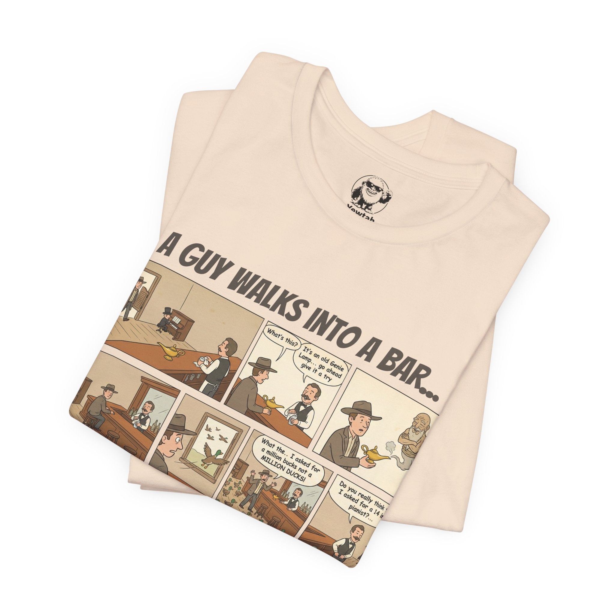 Comic Strip T‑Shirt — “A Guy Walks Into a Bar” Vintage Bar Joke Tee