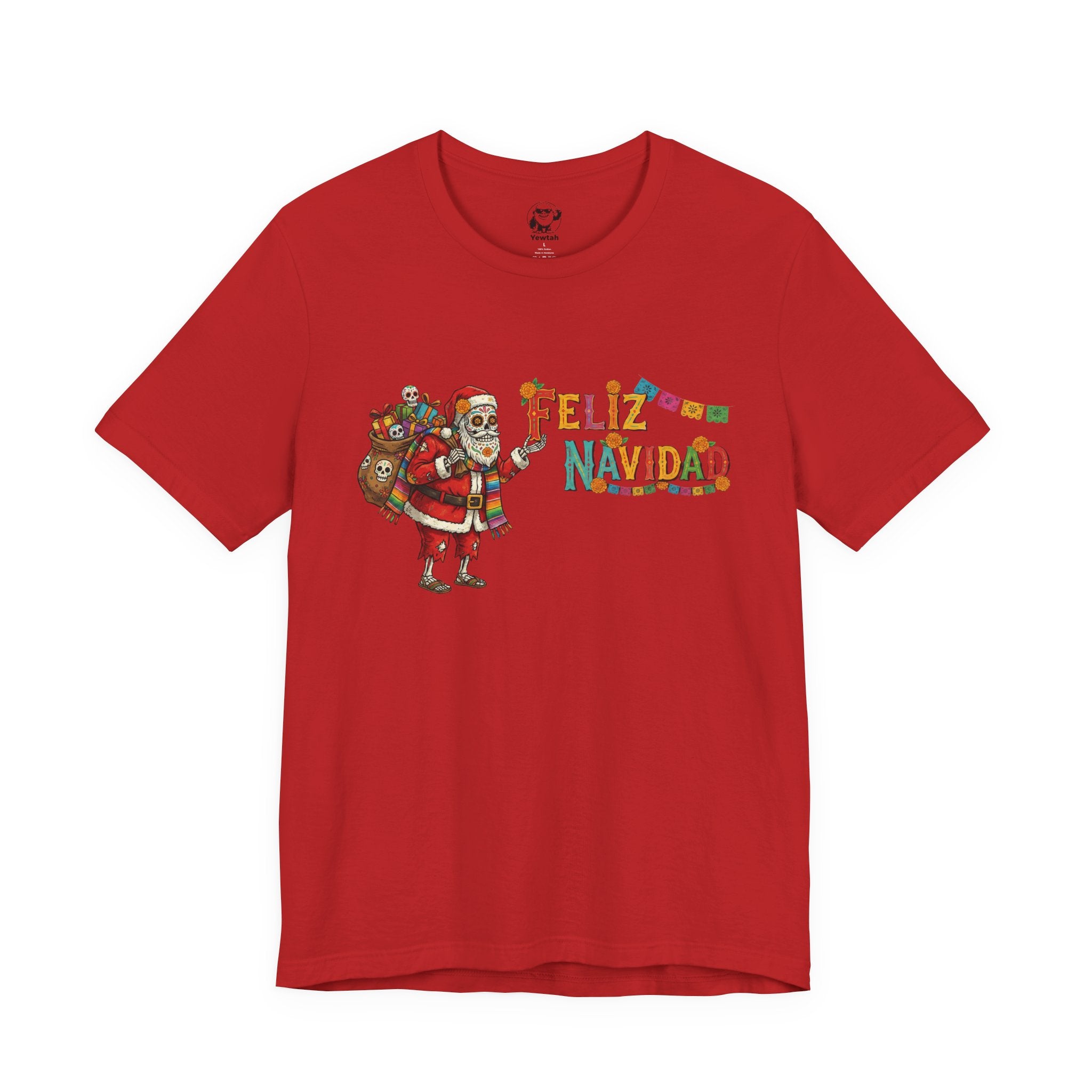 Feliz Navidad Skeleton Santa T‑Shirt — Holiday Day of the Dead Christmas Tee
