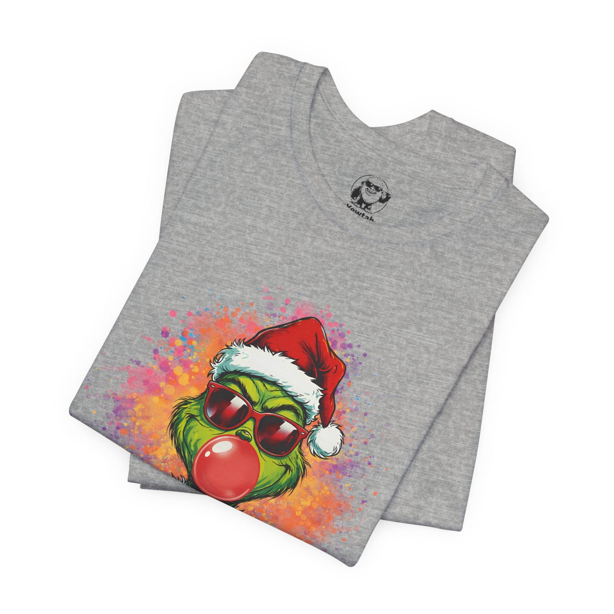 Grinch Christmas T‑Shirt — Holiday Grinch in Santa Hat with Red Nose