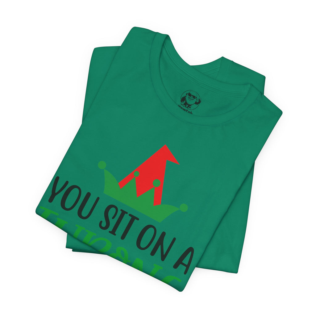 Funny Christmas Tee — “You Sit on a Throne of Lies” Elf Holiday T-Shirt